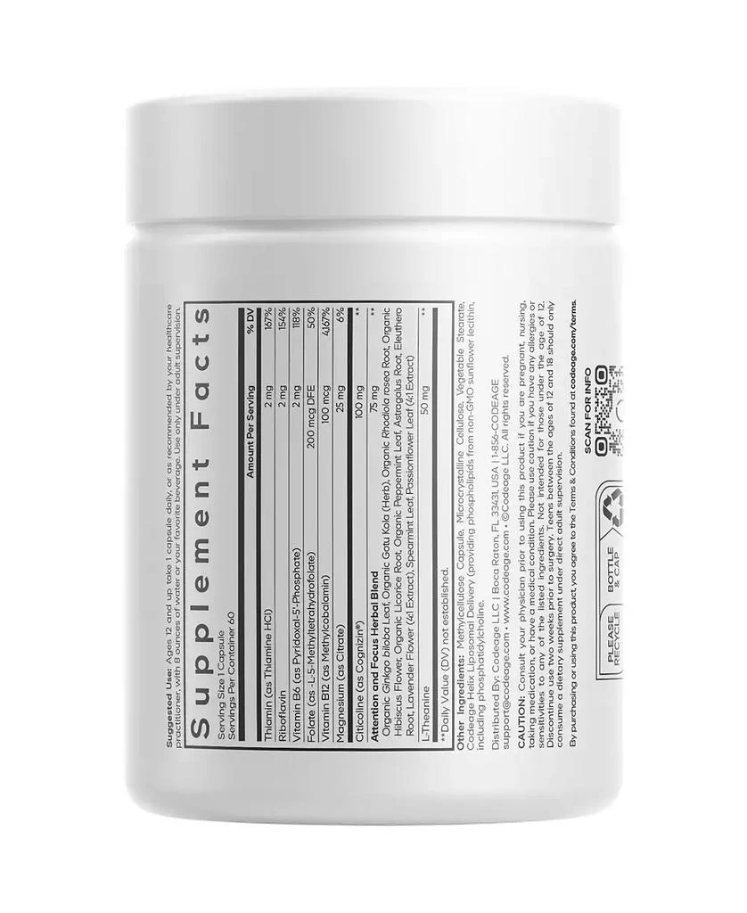 Codeage Teen Brain Focus Vitamins+ Citicoline Cognizin, L-Theanine, Ginkgo, Rhodiola, Lavender, Magnesium, Vitamin B6, B12, Folate, 60 Capsules 3