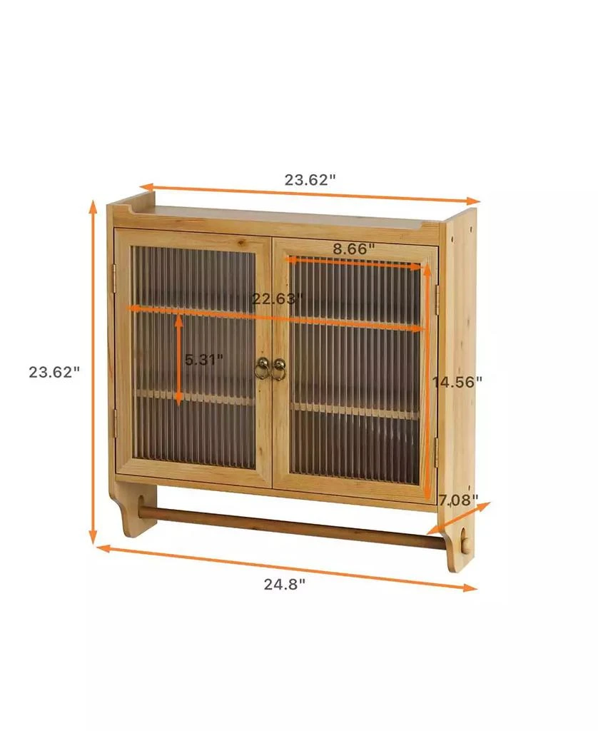 sumyeg CASAINC 24.8" Vintage Wall-Mounted Bathroom Cabinet with Glass Double Doors, 3 Tiers and Towel Rack 2