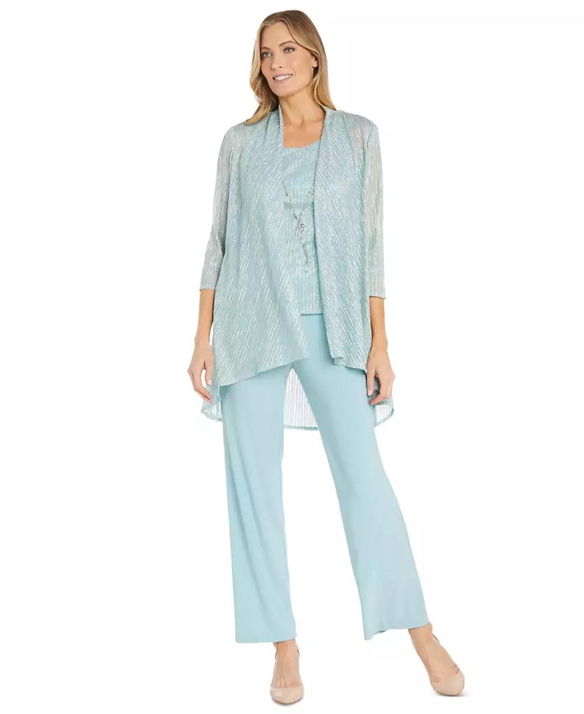 R & M Richards Women's Metallic Jacket, Necklace Top & Pants Set