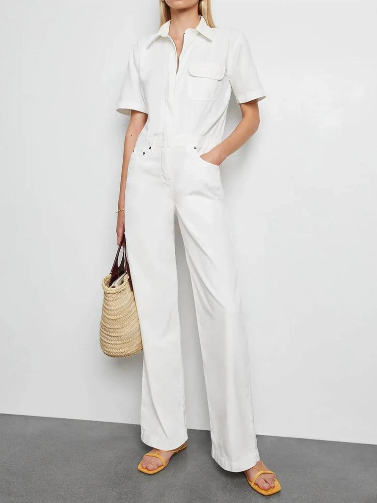 Rivet Utility Pre-Loved Girlfriend Denim Jumpsuit In White 2