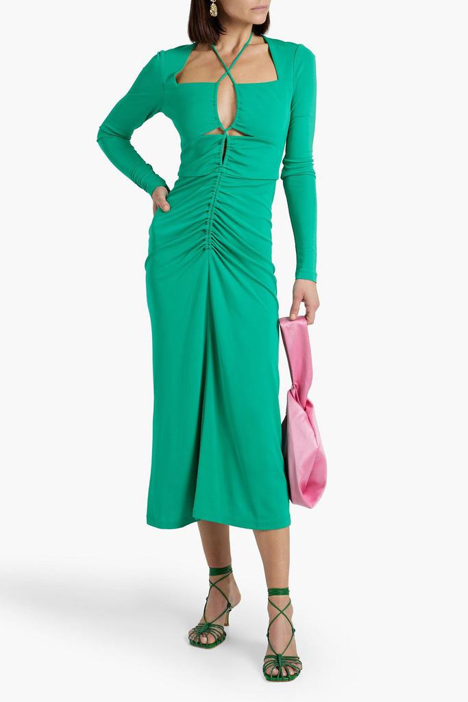 REBECCA VALLANCE Edie cutout ruched jersey midi dress