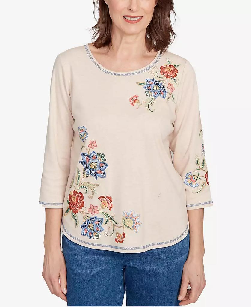 Alfred Dunner Petite El Paso Asymmetrical Floral Embroidered Top