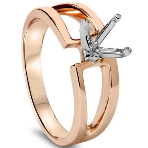 Pompeii3 14K Rose Gold Ring Modern Engagement Ring Setting Split Shank Semi Mount