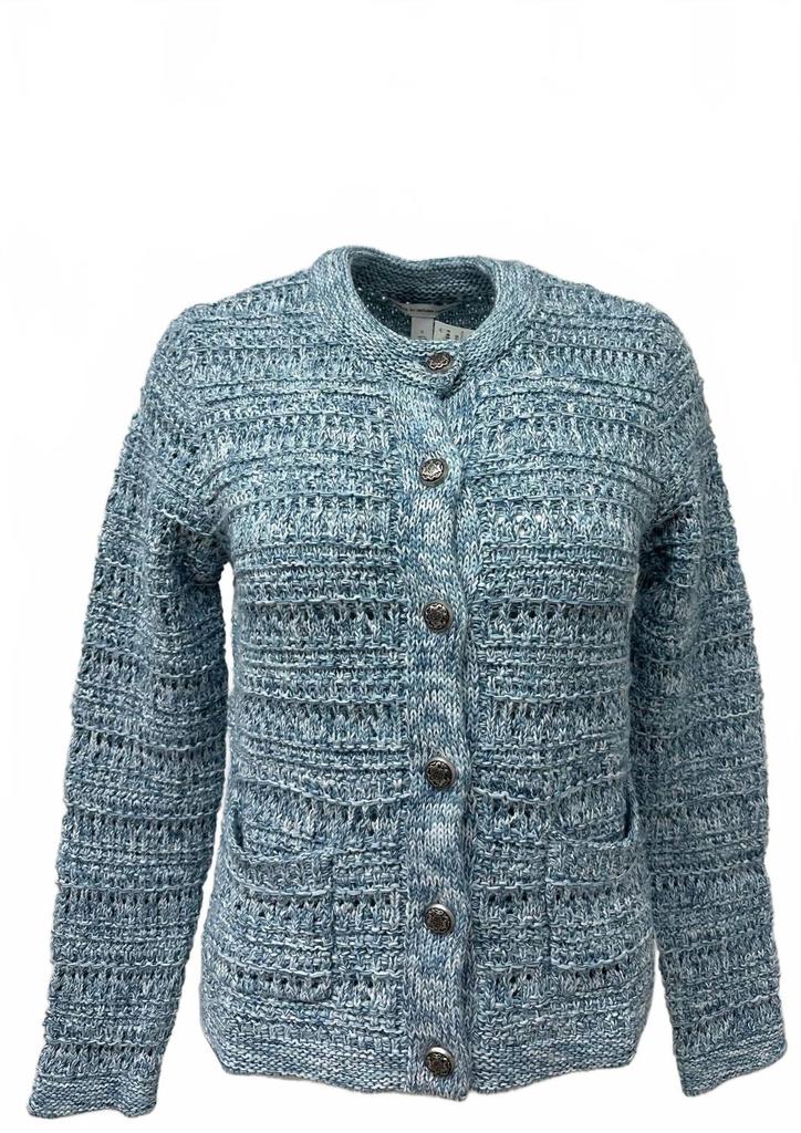 Autumn Cashmere Texture Stitch Jacket In Blue Combo
