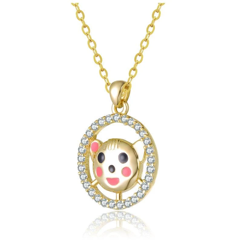 GigiGirl 14K Gold Plated with Black Eyes Multi-Color Enamel Bear Face Round Pendant Necklace For Kids 2