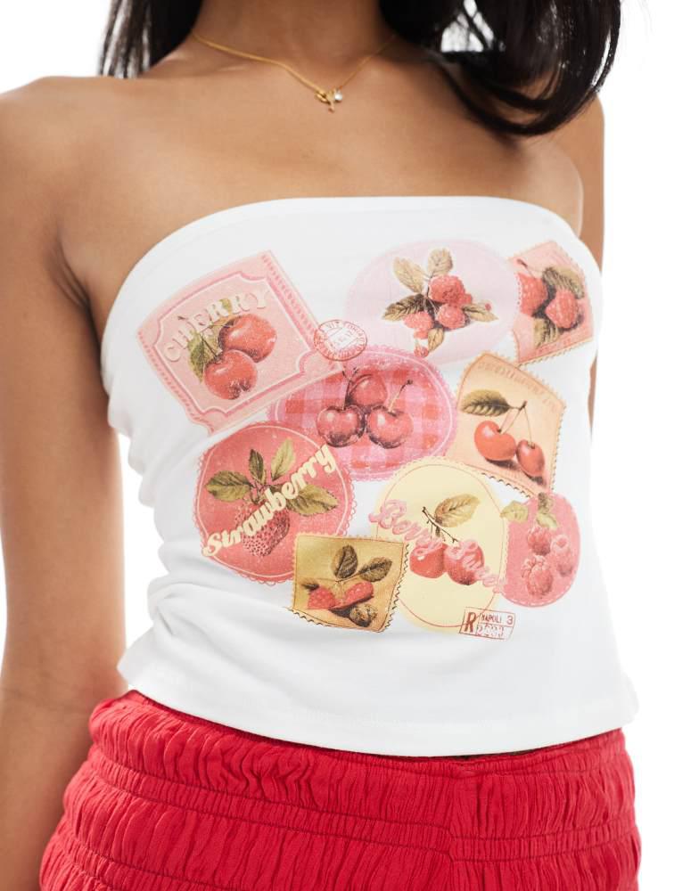 Miss Selfridge Miss Selfridge summer postcard print bandeau top in white