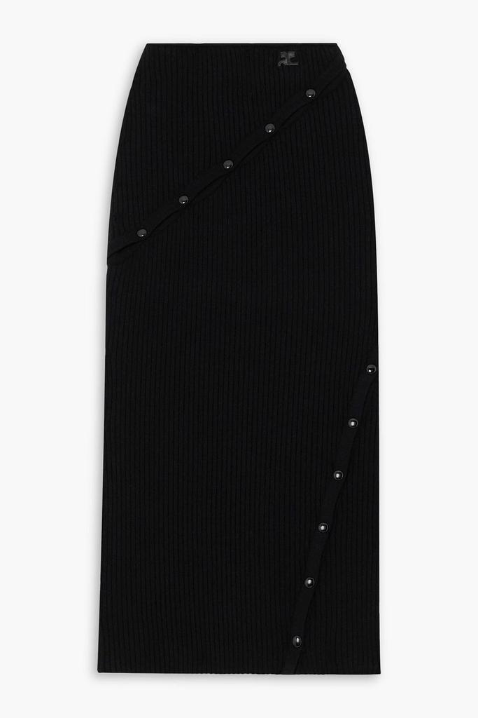 courreges Snap-detailed ribbed-knit midi skirt