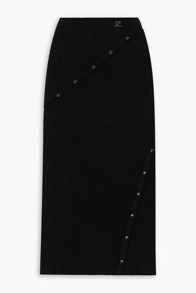 courreges Snap-detailed ribbed-knit midi skirt 1