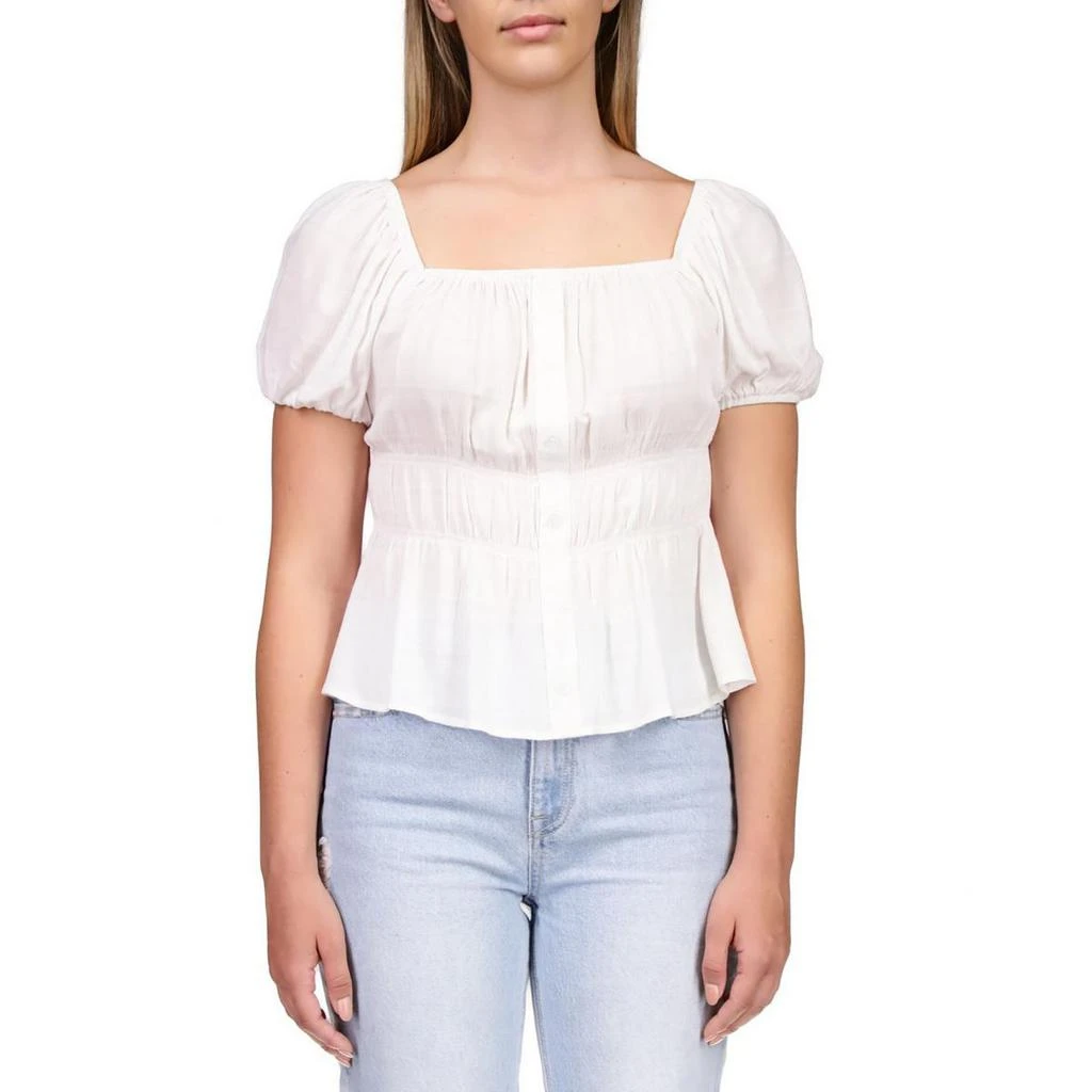 Sanctuary Womens Square Neckline Smocked Waist Peplum Top 3