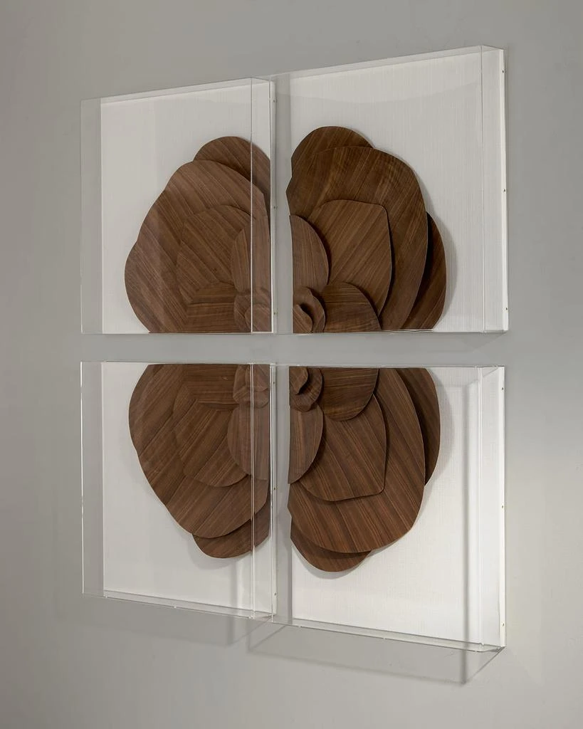 Tommy Mitchell Walnut Veneer Medallion Wall Decor on Snow Linen 2