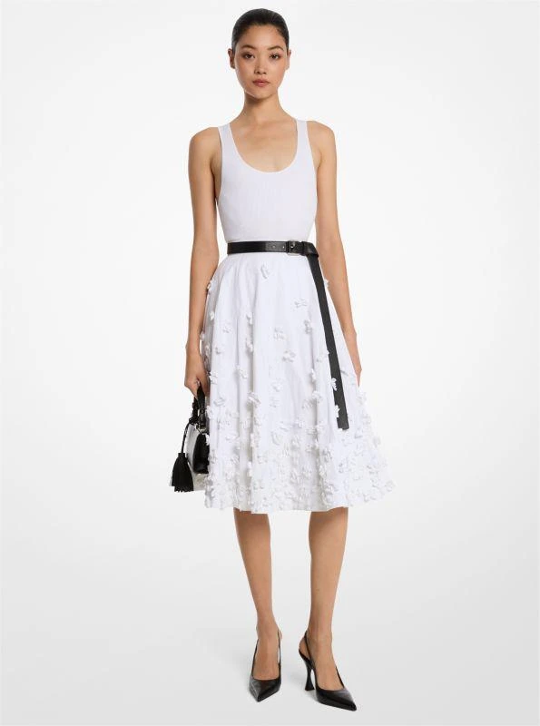 Michael Kors Hand-Embroidered Floral Crushed Cotton Gabardine Circle Skirt 1