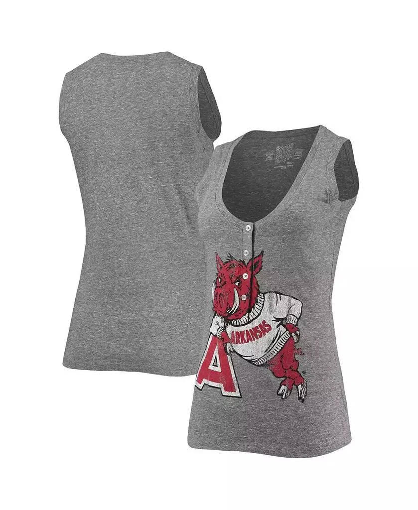The Original Retro Brand Women's Heathered Gray Arkansas Razorbacks Relaxed Henley Tri-Blend V-Neck Logo Tank Top 1