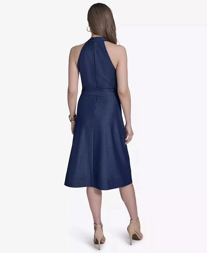 HALSTON Women's Sleeveless Halter-Neck Faux-Wrap Midi Dress 2
