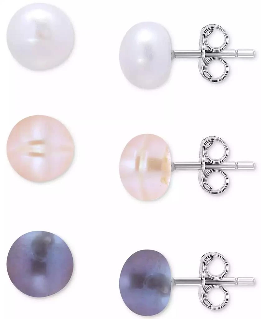 Giani Bernini 3-Pc. Set Multicolor Cultured Freshwater Pearl (7mm) Stud Earrings in Sterling Silver, Created for Macy's