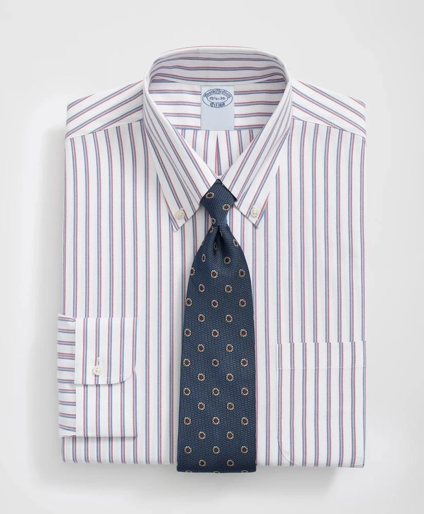 Brooks Brothers Brooks Brothers Explorer Collection Non-Iron Twill Polo Button Down Collar, Triple Stripe Dress Shirt 1