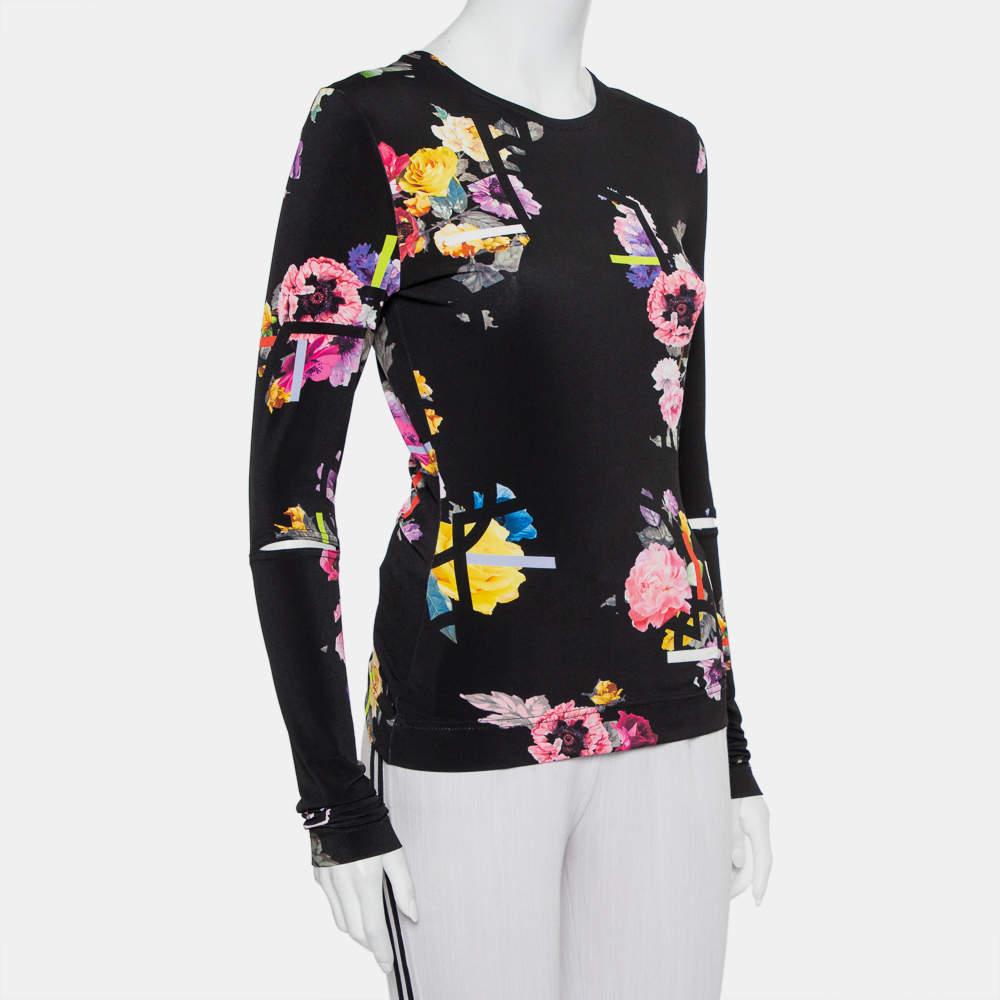 Preen By Thornton Bregazzi Preen by Thornton Bregazzi Black Floral Printed Jersey Cutout Sleeve Detail Top M