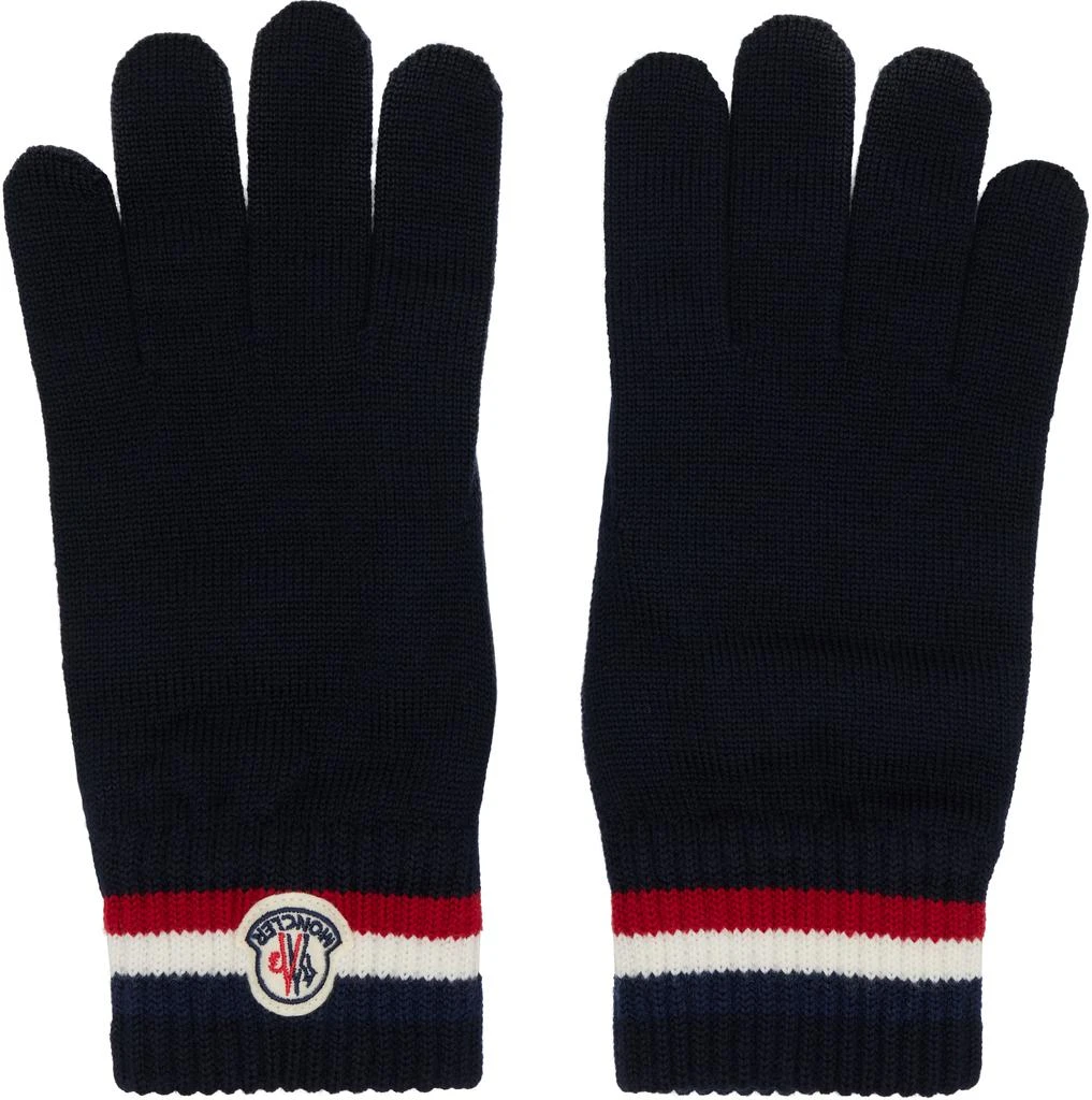 Moncler Navy Tricolor Wool Gloves