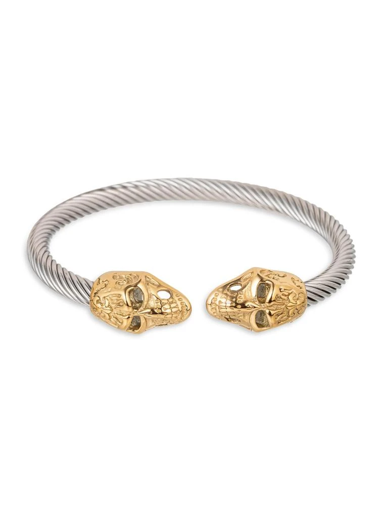 Eye Candy LA Double Head Goldtone
Silvertone Titanium Skull Cuff Bracelet 1