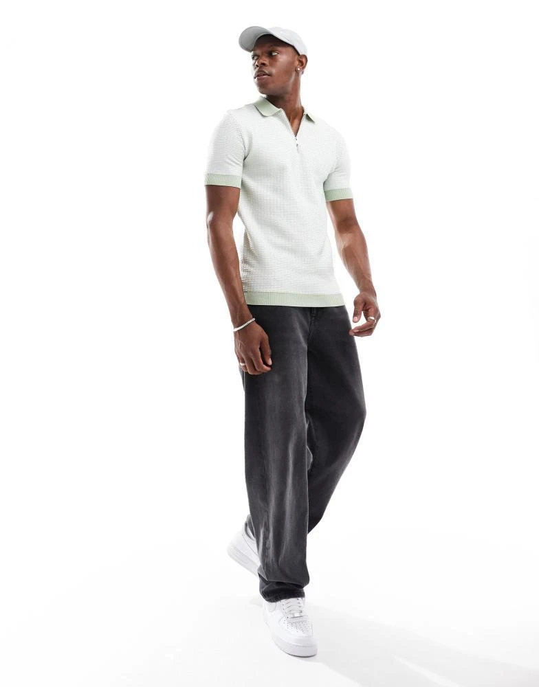 River Island River Island muscle fit zip polo in white and green 3
