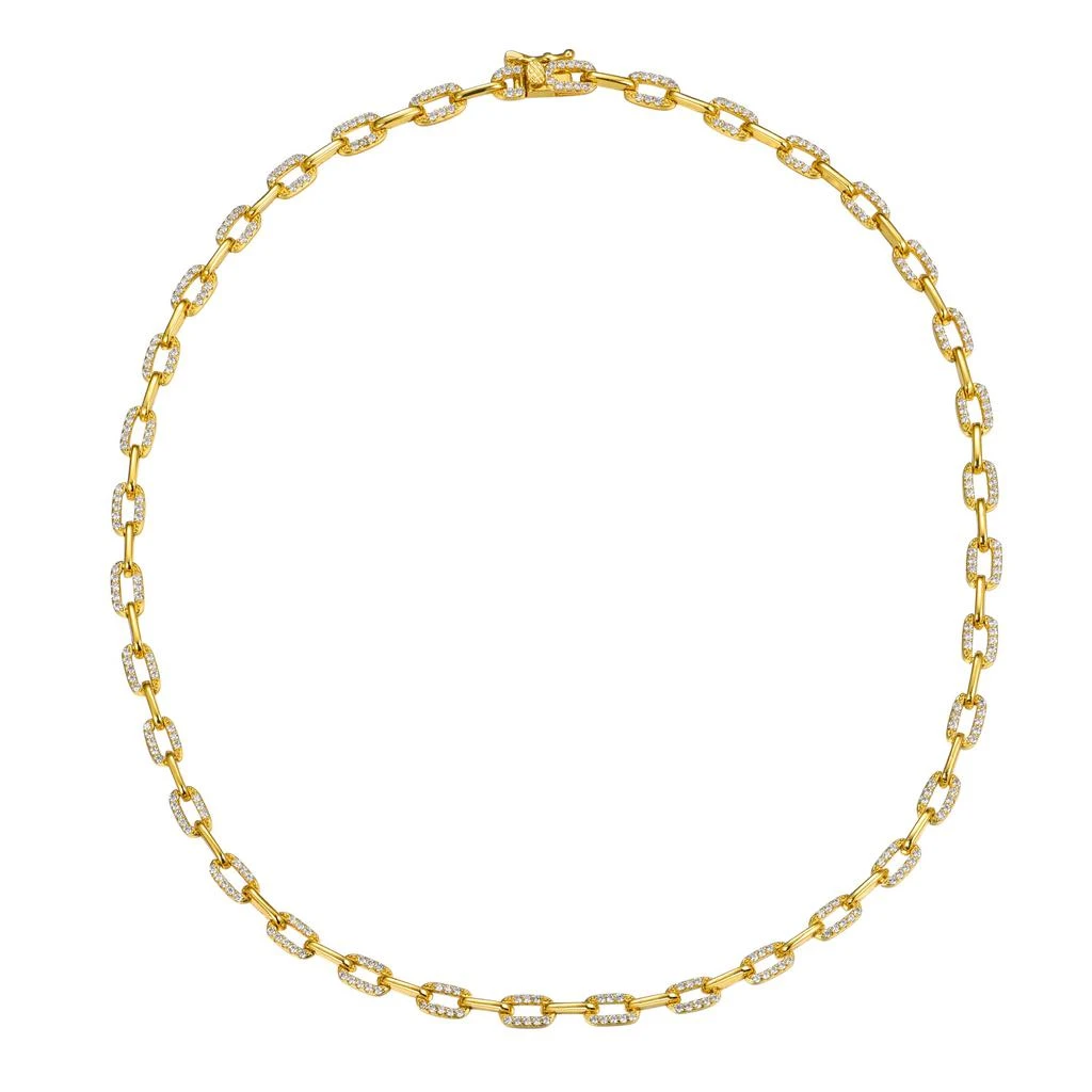 Rachel Glauber 14k Yellow Gold Plated With Diamond Cubic Zirconia Flat Cable Link Chain Layering Bracelet