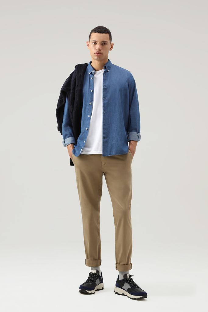 Woolrich Chambray Shirt in Pure Cotton - Men - Blue