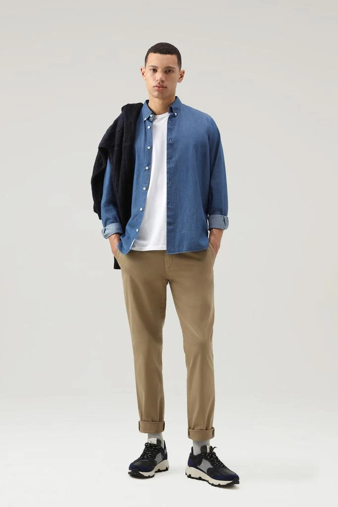 WOOLRICH Chambray Shirt in Pure Cotton - Men - Blue 2