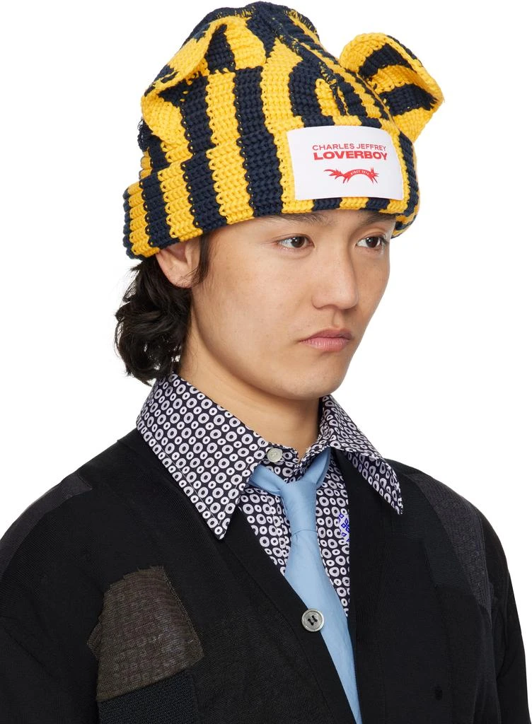 Charles Jeffrey Loverboy Yellow & Navy Chunky Ears Beanie 2