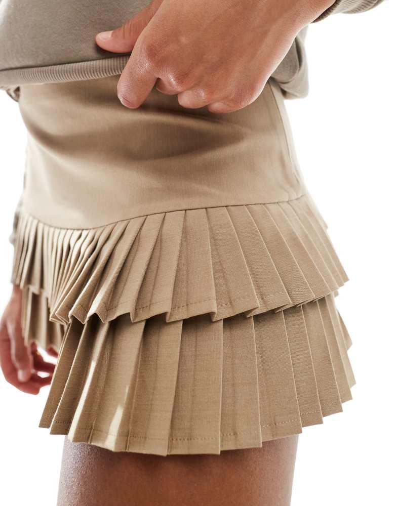 Bershka Bershka pleated detail mini skirt in camel