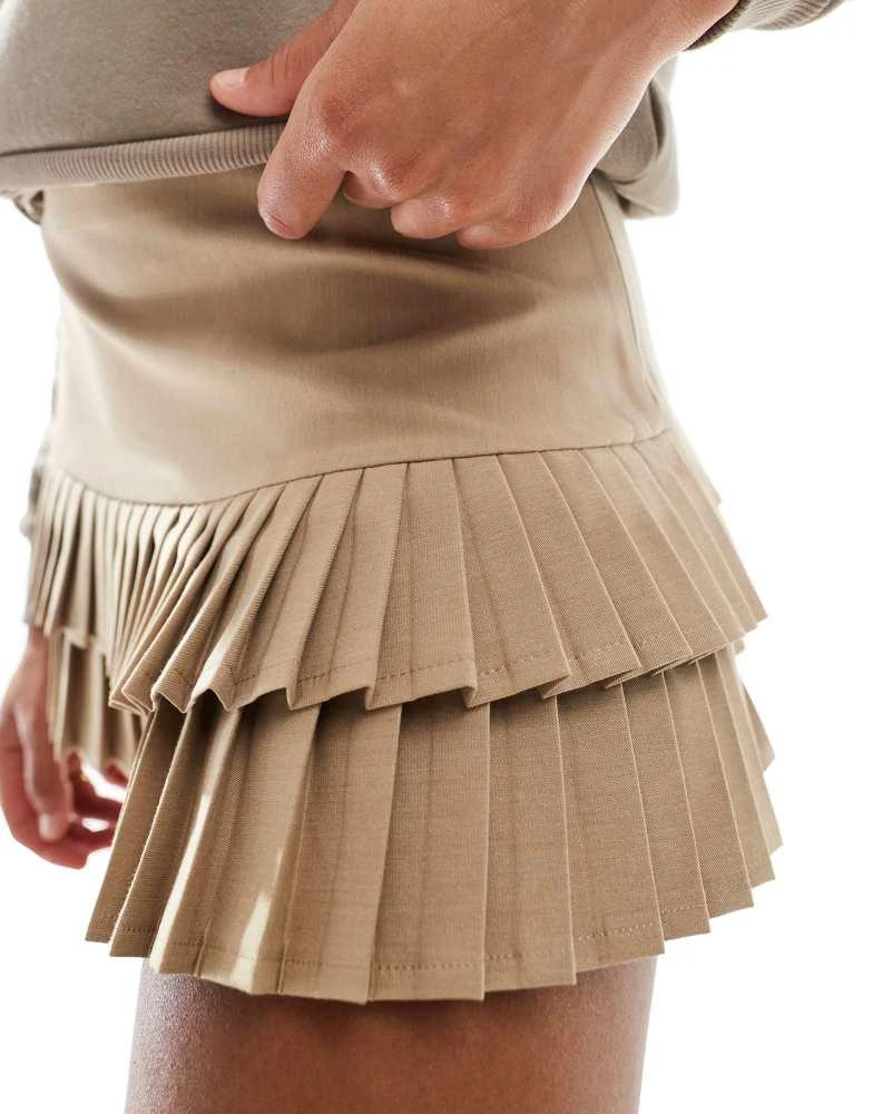 Bershka Bershka pleated detail mini skirt in camel 2