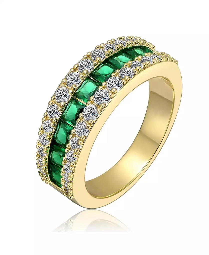 Genevive Sterling Silver 14K Gold Plated with Round Green 
Clear Cubic Zirconia Band Ring