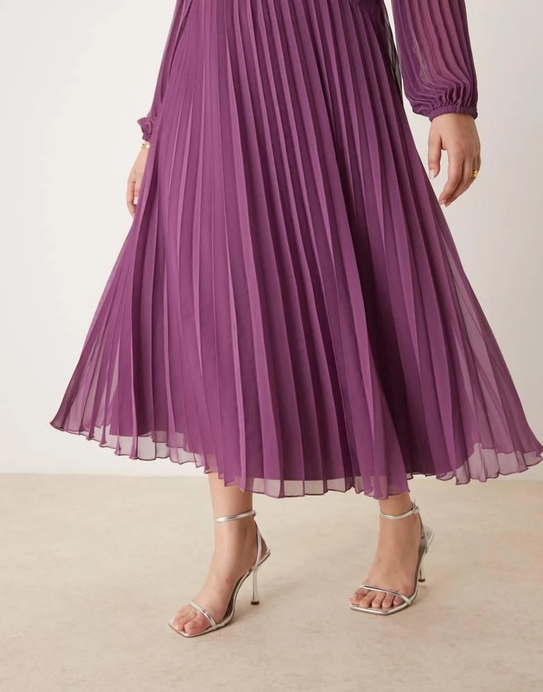 ASOS ASOS DESIGN Curve twist detail wrap front pleated midi dress in purple 3