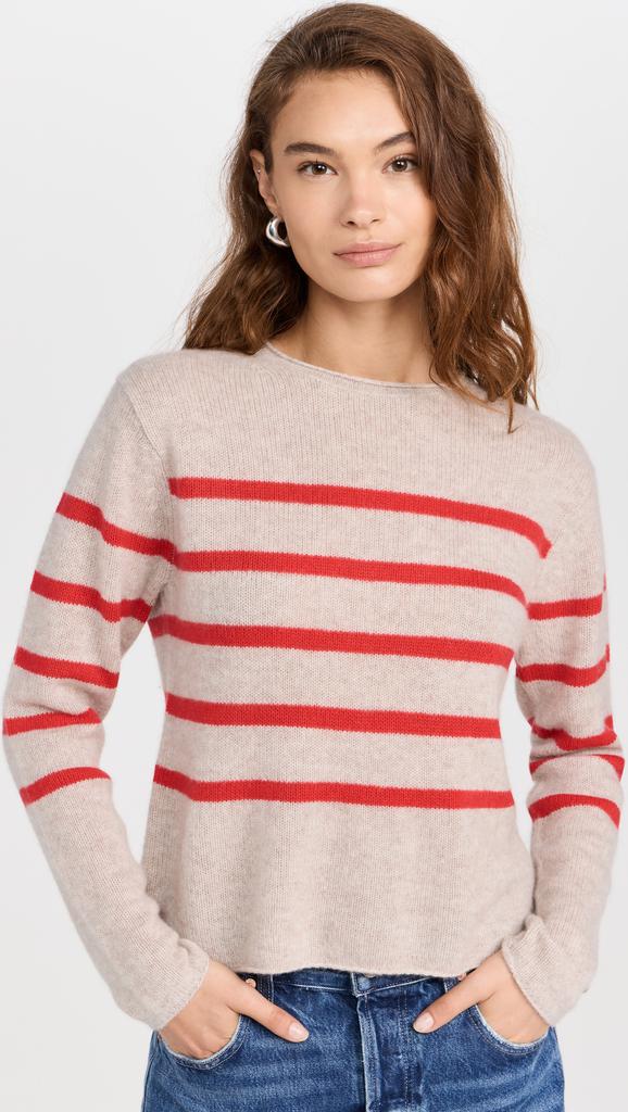 White + Warren Cashmere Featherweight Roll Trim Crew Sweater