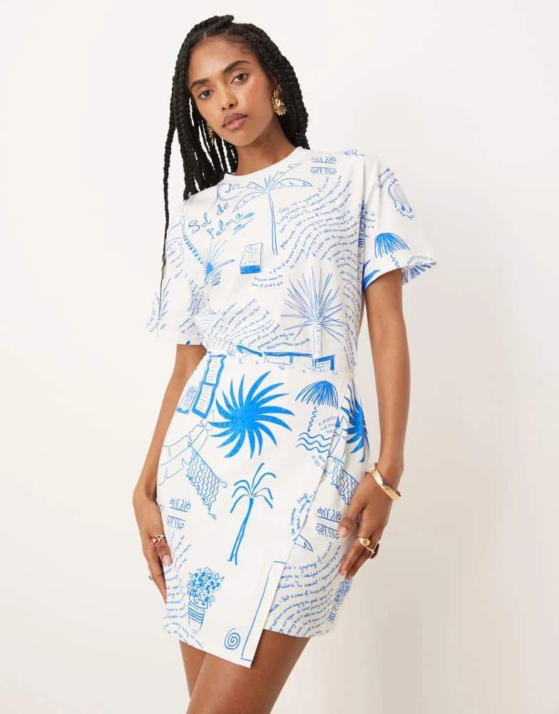 Never Fully Dressed Never Fully Dressed tie waist palm print mini dress in cream 1