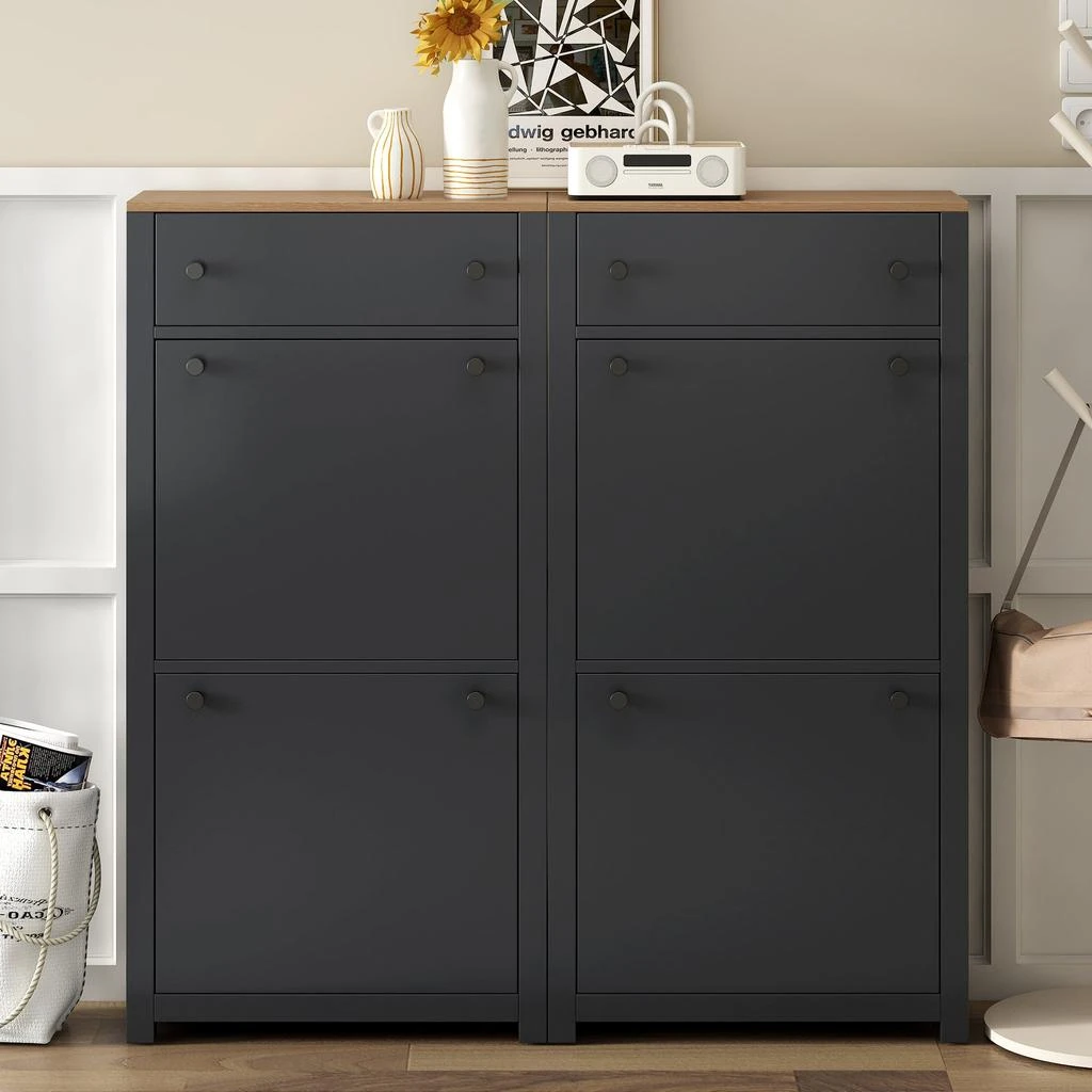 Streamdale Furniture Streamdale Modern Black Shoe Cabinet with 4 Flip Drawers 2