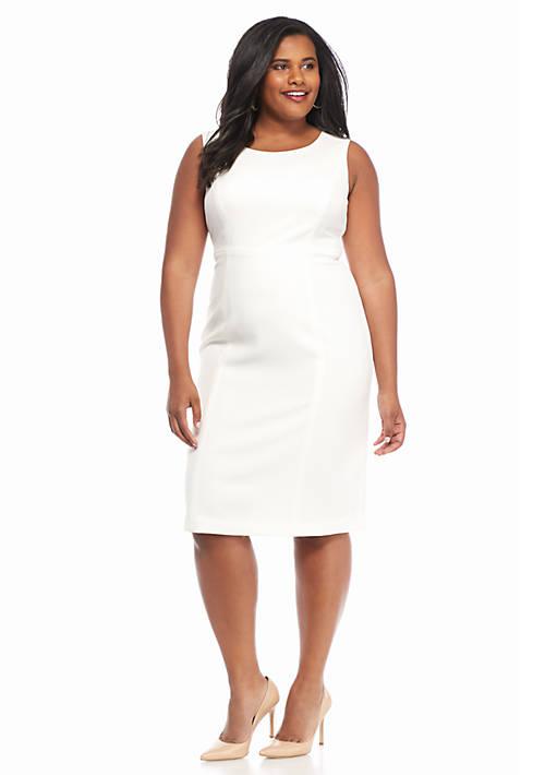 Kasper Plus Size Solid Sheath Dress Vanilla Ice 20W Dresses Skirts BeyondStyle