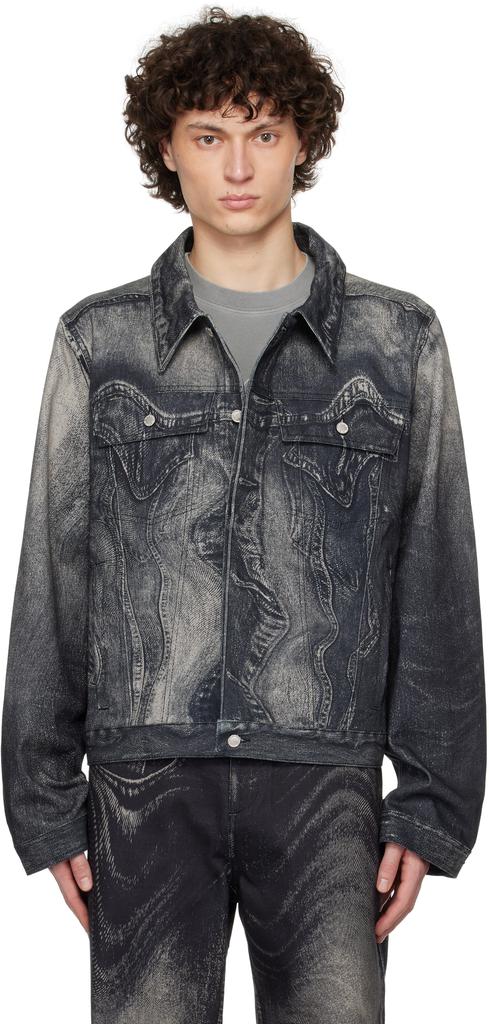 CAMPERLAB Black & Gray Distorted Print Denim Jacket