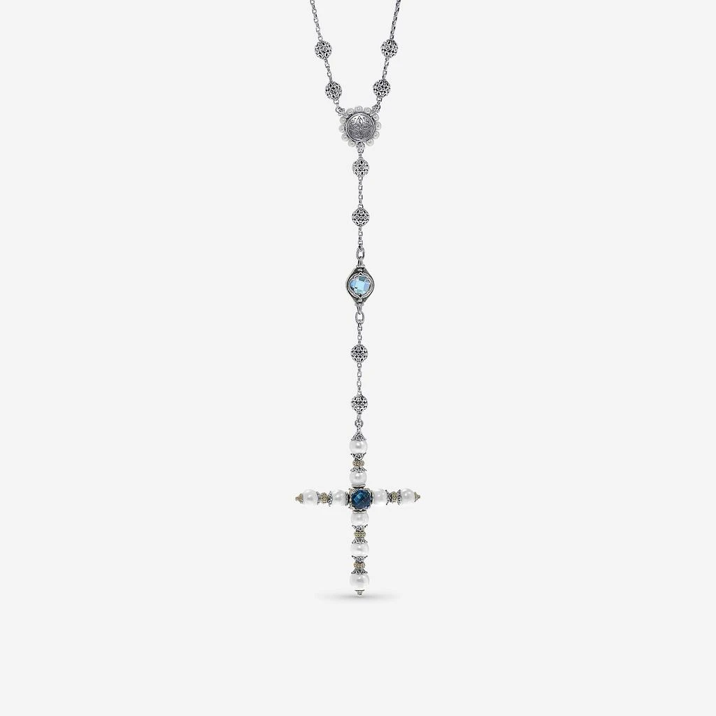 Konstantino Konstantino Blue Topaz, Iolite and Pearl Cross Lariat Necklace KOMK4733-999-CUT 1