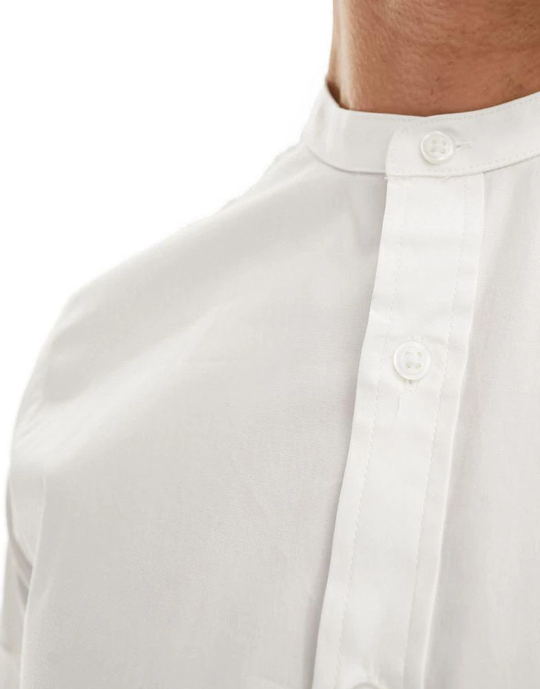 ASOS ASOS DESIGN slim fit grandad collar shirt with roll sleeves in white 4