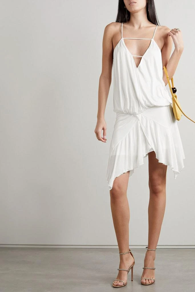 knee length dresses for ladies Felicia Floral Beaded Mini Dress in Ivory-2 | Size: M | Knit Fabric/Mesh Fabric/Mesh Fabric