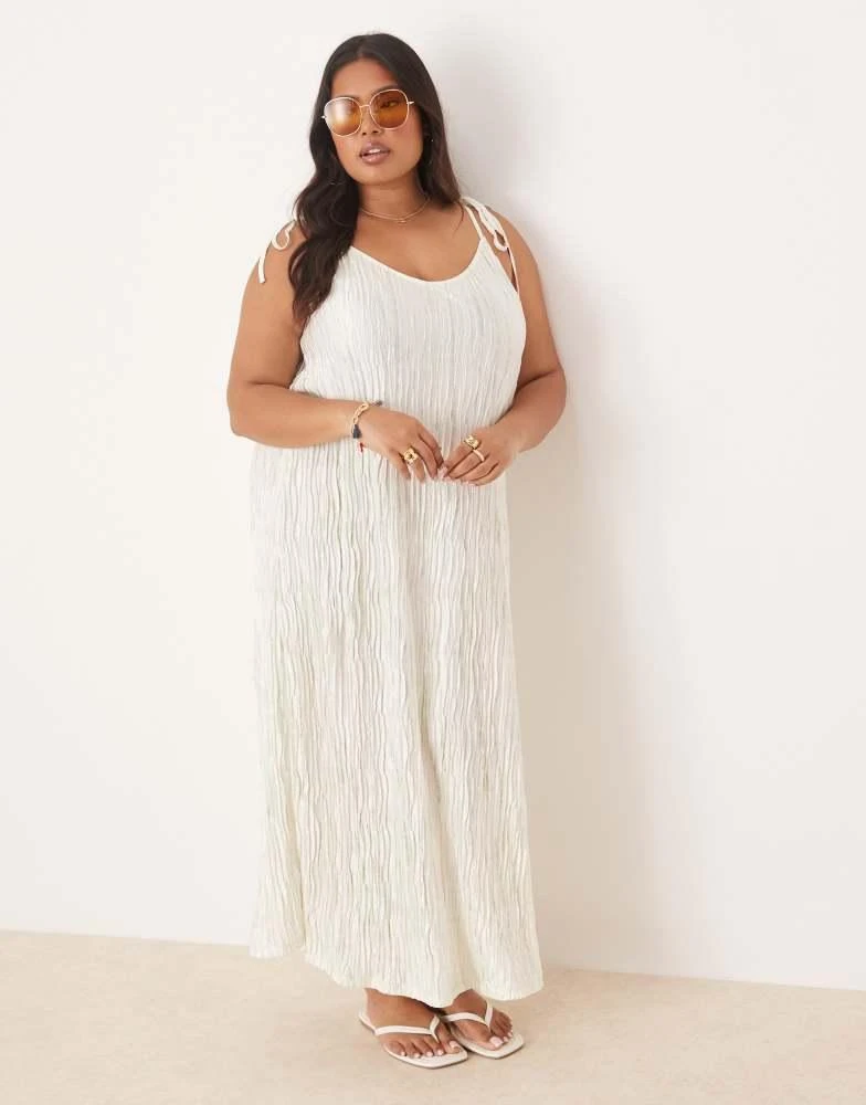 Vila Curve Vila Curve plisse cami maxi slip dress in pale silt green tie dye 1