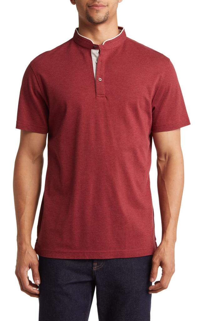 Lorenzo Uomo Trim Fit Band Collar Short Sleeve Polo