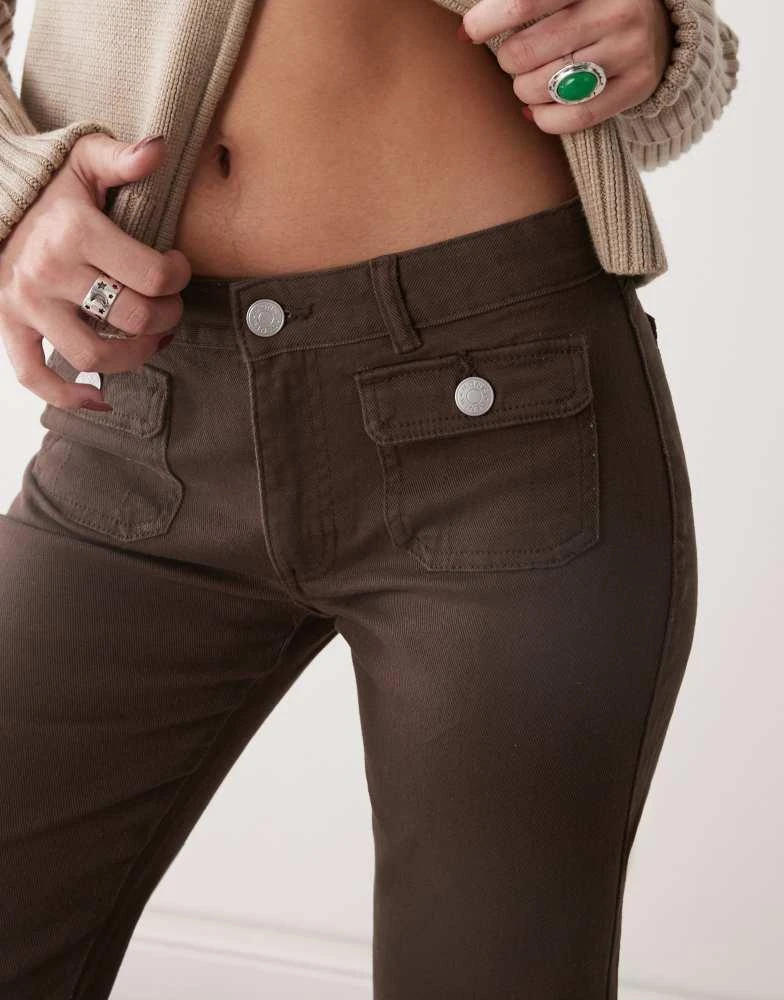 Monki Monki straight leg trousers with front pocket detail in brown 2