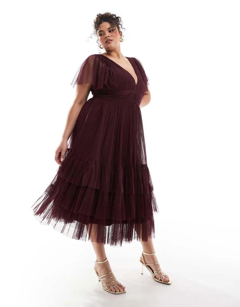 Shop Lace & Beads Plus Bridesmaid Madison v neck tulle midi dress in plum  on Sale at BeyondStyle  Get 20% Off Lace & Beads Plus Bridesmaid Madison v  neck tulle midi