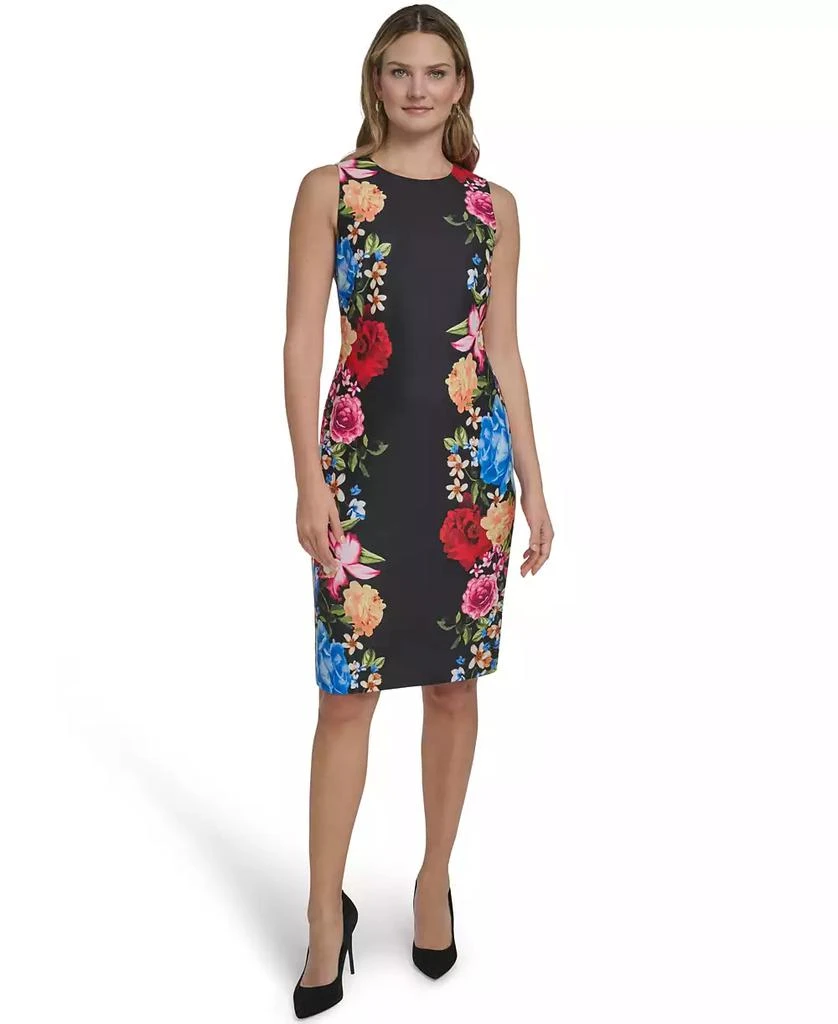 Jessica Howard Petite Sleeveless Jewel Neck Sheath Dress - Black Multi - Size 12P