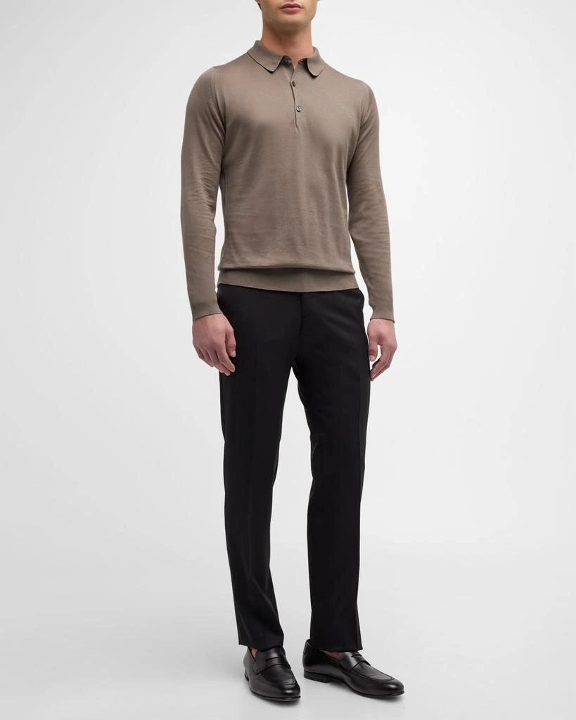 John Smedley Men's Solid Long-Sleeve Polo Shirt 2
