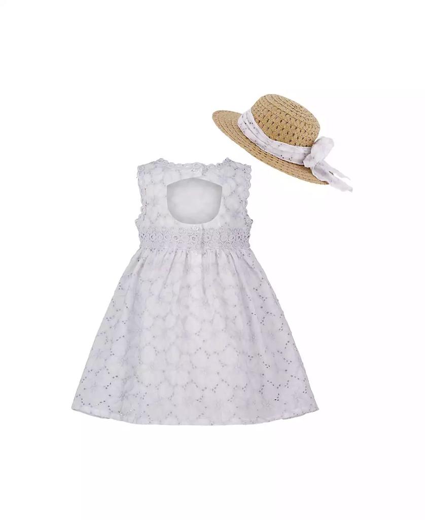 Blueberi Boulevard Baby Girls 2-Piece Fit and Flare Back Cutout Dress and Sunhat Set