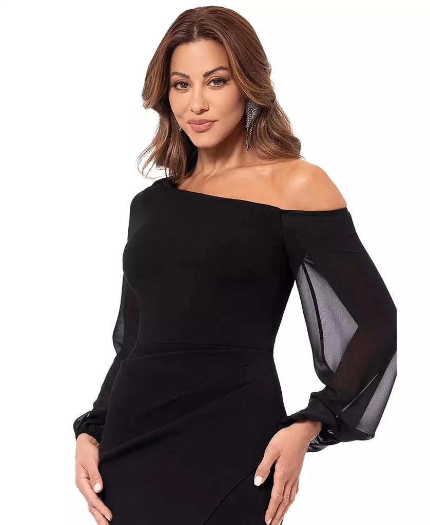 Betsy & Adam Women's One-Shoulder Sheer-Sleeve Dress 4