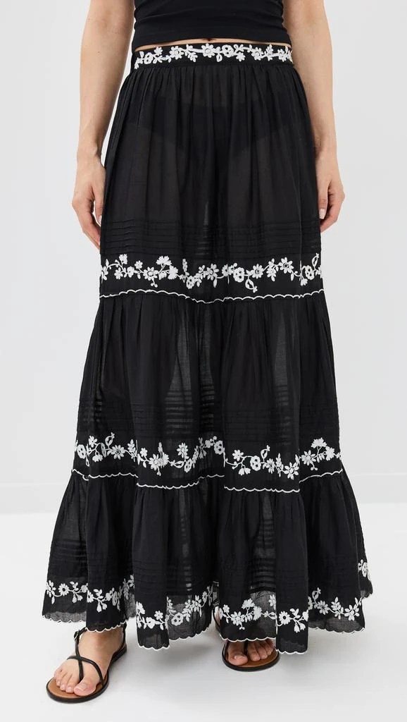 FARM Rio Black Embroidered Ruffled Maxi Skirt 6