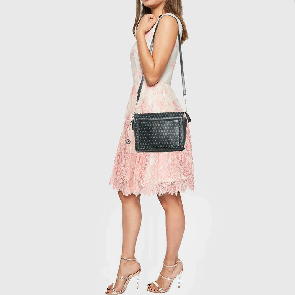 DKNY DKNY Black/Grey Monogram Coated Fabric Ava Zip Crossbody Bag 2