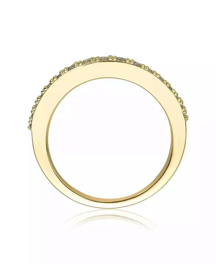 Genevive Sterling Silver 14K Gold Plated with Round Green 
Clear Cubic Zirconia Band Ring 2